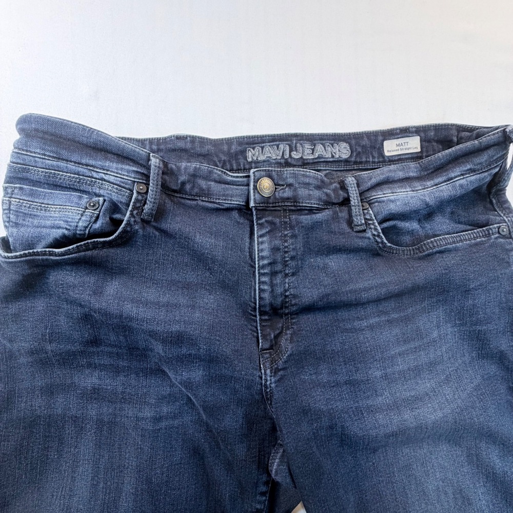 Mavi Matt Relaxed Straight Leg Jeans Mens 38x30 Dark Wash Stretch Denim - Picture 2 of 14
